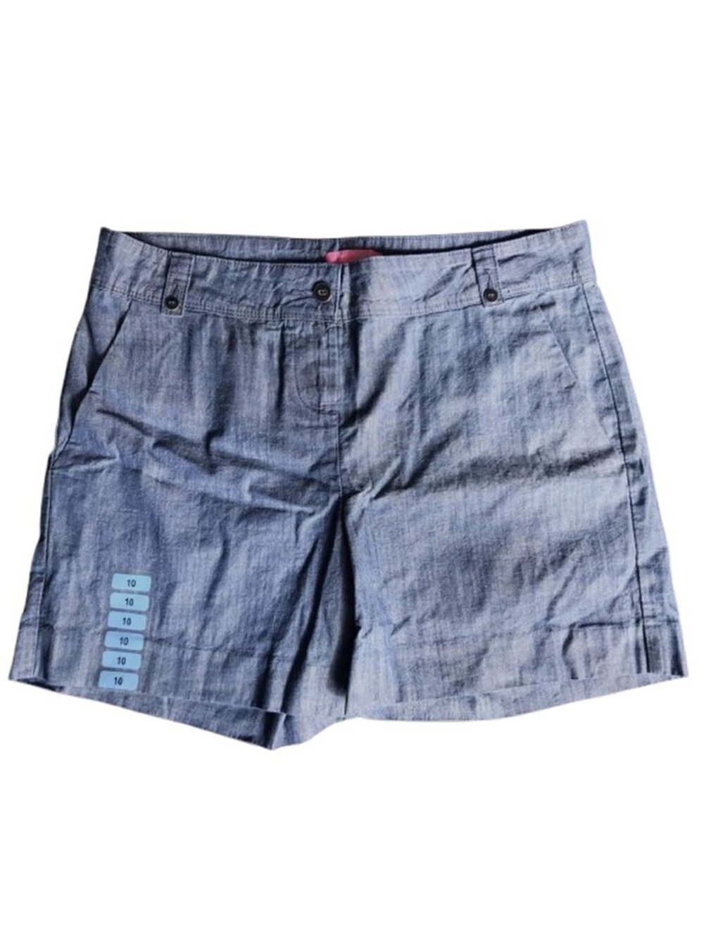 Isaac Mizrahi Blue Tailored Shorts Indigo Chambray Flat Front, Size 10 NEW